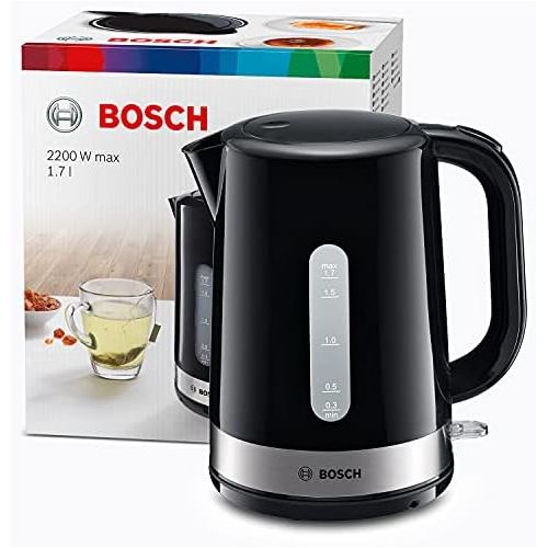  [아마존베스트]Bosch TWK7403 Wireless Kettle Steam Stop Overheating Protection Removable Limescale Filter 1.7L 2200W Stainless Steel Black