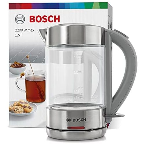  [아마존베스트]Bosch Hausgerate Bosch TWK7090B Wireless Kettle, Automatic Shut-Off, Overheating Protection, Easy Operation, Heat-Resistant Glass, 1.5 l, 2200 W, Stainless Steel