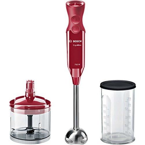  Bosch msm67120r ErgoMixx Stabmixer, 750W, Drehzahlregler und Turbofunktion, Kuppel mit vier Klingen, mit Fleischwolf und Mixer-Mixbecher, Rot Bordeaux