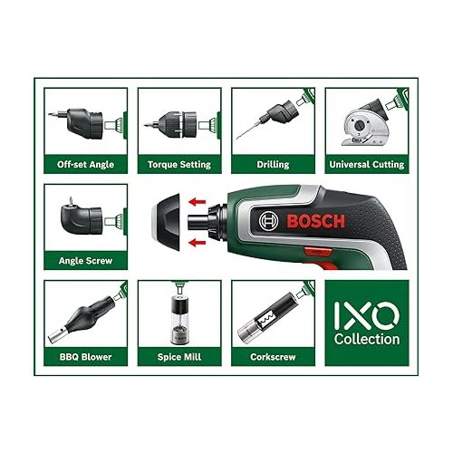  Bosch Compact Cordless Screwdriver IXO (7th Generation; 3.6 V; 2.0 Ah; 5.5 Nm; with Micro-USB Cable; Compatible with IXO-Collection Attachments; Screws up to 190 Screws; in Storage Box)