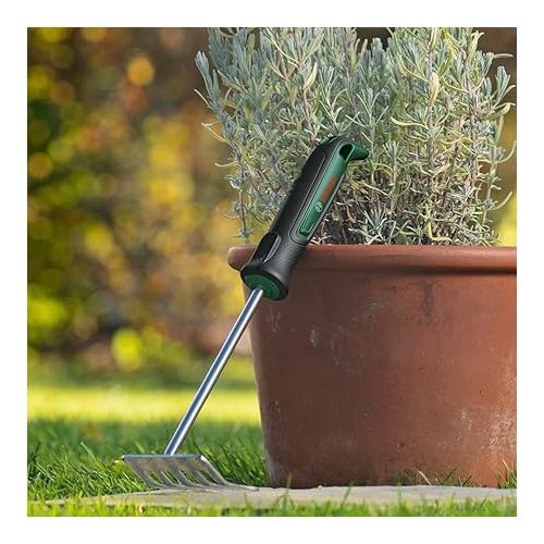  Bosch Garden Hand Tool Hand Rake (for Weeding and Removing Garden Waste, Robust, Stainless Steel, Soft Grip Handle, Ergonomic)