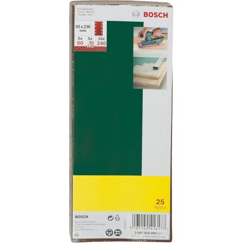  Bosch 2607019499, 25 Sanding Sheet Set for Orbital Sanders, 60-240 Grit, 93x230mm, Red