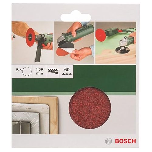  Bosch 2609256B43 Set of 5 Circular Sandpaper Sheets for Angular Grinders and Drills with Self-Mounting System Diameter 125 mm Grit 60