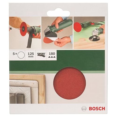 Bosch Home and Garden 2609256B46 5-Piece Sanding Sheet Set for Angle Grinder and Drill 125, 180