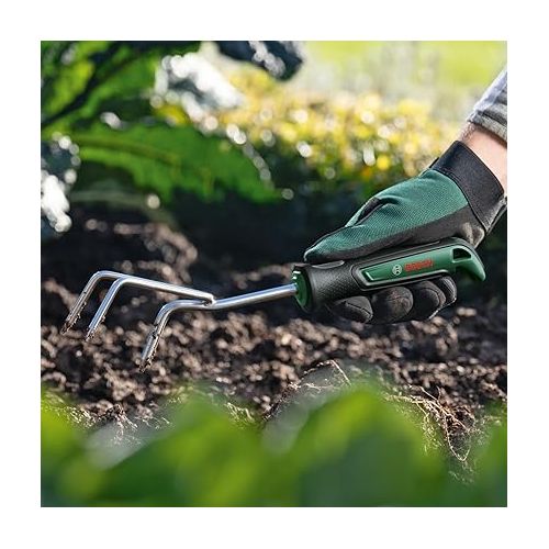  Bosch Garden Hand Tool Garden Cultivator (Hand Cultivator, for Loosening and Airing The Soil in Flowers, Robust, Stainless Steel, Soft Grip, Ergonomic Design)