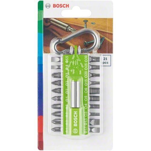  Bosch Home and Garden 2607002823 Bosch 21-Piece Set Screwdriver Bit Set Green (with Universal Bit Holder, Carabiner, Accessory for Cordless Screwdriver)