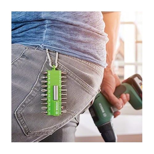  Bosch Home and Garden 2607002823 Bosch 21-Piece Set Screwdriver Bit Set Green (with Universal Bit Holder, Carabiner, Accessory for Cordless Screwdriver)