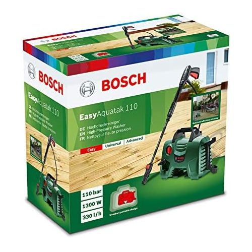  Bosch Home and Garden Bosch Hochdruckreiniger EasyAquatak 110 (3x Duese, Hochdruckpistole, transparenter Wasserfilter, 5 m Kabel, 3 m Schlauch, Karton, 1300 Watt, Druck: 110 bar, max Foerdermenge: 330 l/h