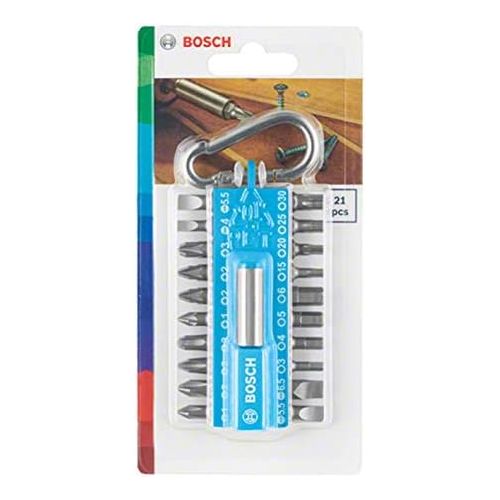  Bosch Home and Garden 2607002822 Bosch 21-Piece Set Screwdriver Bit Set Blue (with Universal Bit Holder, Carabiner, Accessory for Cordless Screwdriver)