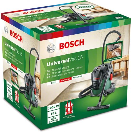  [아마존베스트]Bosch Home and Garden Bosch UniversalVac 15 Wet and Dry Vacuum Cleaner (1000 Watt, 15 litre Container Volume in Box)., Black, Green, 06033D1100