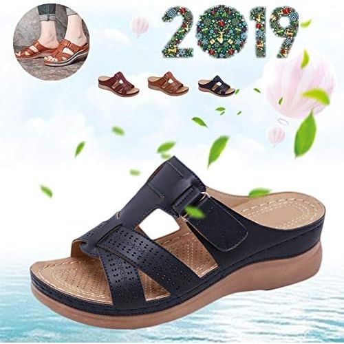  Boscoraggio Women Premium Orthopedic Open Toe Sandals Vintage Anti-Slip Breathable Comfy Slope Heel Corrector Bestwalk Sandal for Summer