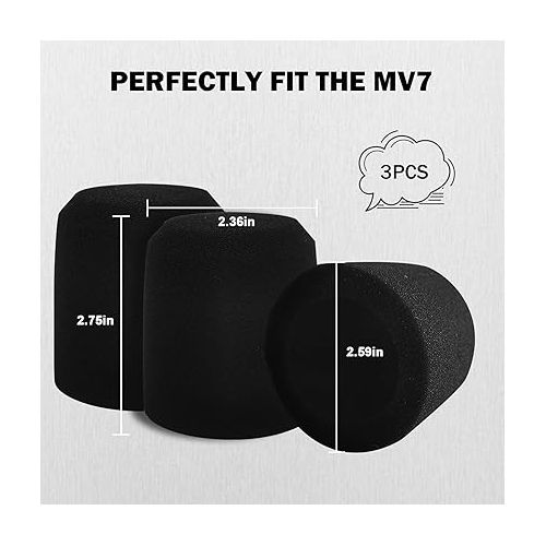 보스 Microphone Foam Windscreen for Shure MV7, Mic Cover Microphone Windscreen for MV7 Professional Mic Foam for Recording, 3PCS