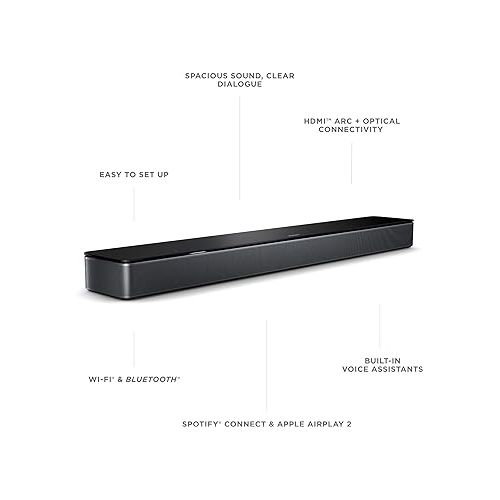 보스 Bose Smart Soundbar 600 with Dolby Atmos, Bluetooth Wireless Sound Bar for TV with Build-In Microphone and Alexa Voice Control, Black