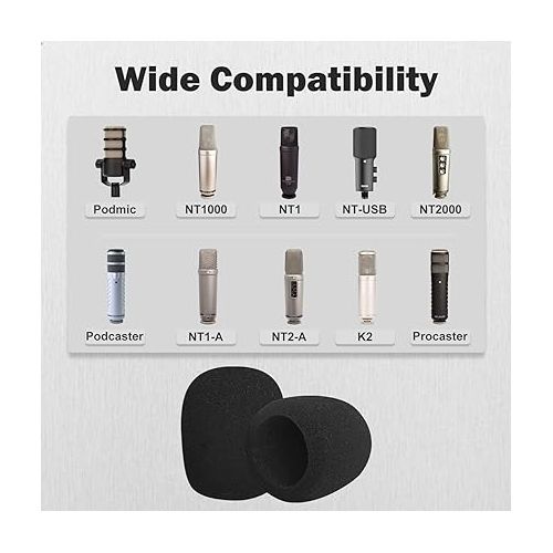 보스 Pop Filter Foam Mic Cover Compatible with Rode PodMic NT1-A NT-USB NT2-A Procaster Podcaster Microphones Effectively Reduce Noise (2 Packs)