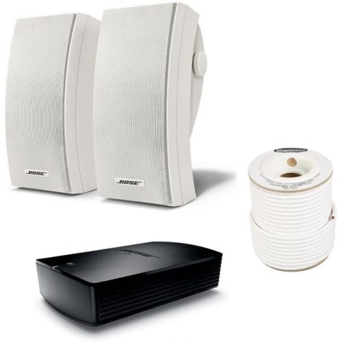 보스 Bose 251 Wall Mount Outdoor Environmental Speakers (White) with SA-5 Amplifier and AmazonBasics Speaker Wire - 14-Gauge, 99.9% Oxygen-Free Copper, 100 Feet