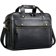 [아마존핫딜][아마존 핫딜] Bosidu Leather Briefcase for Men Laptop Bag 15.6 Inch Business Travel Messenger Bag Large Waterproof Retro Tote (Black)