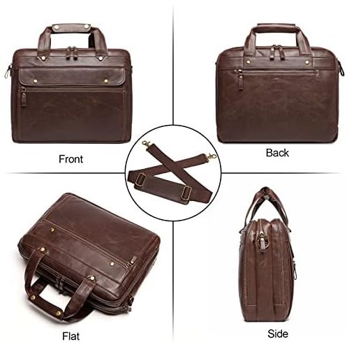  [아마존베스트]Bosidu Leather Briefcase for Men ComputerBag Laptop Bag Waterproof Retro Business Travel Messenger Bag For Men Large 15.6 Inch,Perfect Fathers Day Gifts for Dad/Gifts For Husband (Brown)