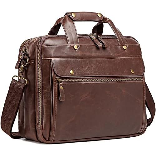  [아마존베스트]Bosidu Leather Briefcase for Men ComputerBag Laptop Bag Waterproof Retro Business Travel Messenger Bag For Men Large 15.6 Inch,Perfect Fathers Day Gifts for Dad/Gifts For Husband (Brown)