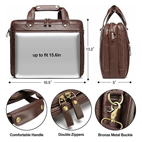  [아마존베스트]Bosidu Leather Briefcase for Men ComputerBag Laptop Bag Waterproof Retro Business Travel Messenger Bag For Men Large 15.6 Inch,Perfect Fathers Day Gifts for Dad/Gifts For Husband (Brown)