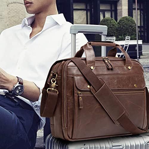  [아마존베스트]Bosidu Leather Briefcase for Men ComputerBag Laptop Bag Waterproof Retro Business Travel Messenger Bag For Men Large 15.6 Inch,Perfect Fathers Day Gifts for Dad/Gifts For Husband (Brown)