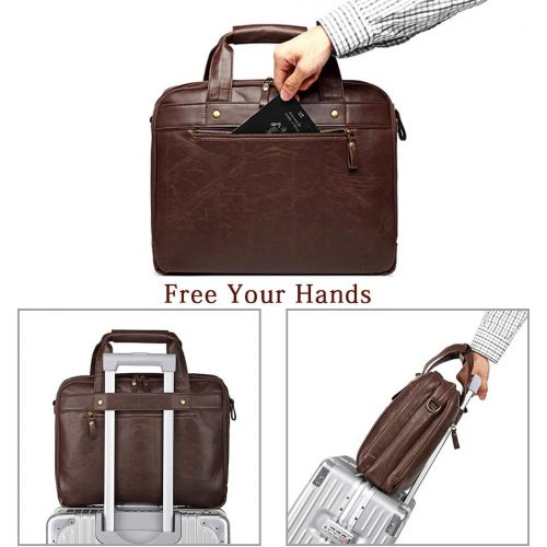  [아마존베스트]Bosidu Leather Briefcase for Men ComputerBag Laptop Bag Waterproof Retro Business Travel Messenger Bag For Men Large 15.6 Inch,Perfect Fathers Day Gifts for Dad/Gifts For Husband (Brown)