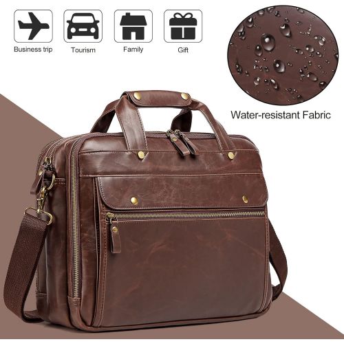  [아마존베스트]Bosidu Leather Briefcase for Men ComputerBag Laptop Bag Waterproof Retro Business Travel Messenger Bag For Men Large 15.6 Inch,Perfect Fathers Day Gifts for Dad/Gifts For Husband (Brown)