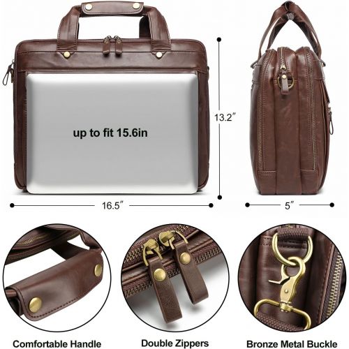  [아마존베스트]Bosidu Leather Briefcase for Men ComputerBag Laptop Bag Waterproof Retro Business Travel Messenger Bag For Men Large 15.6 Inch,Perfect Fathers Day Gifts for Dad/Gifts For Husband (Brown)