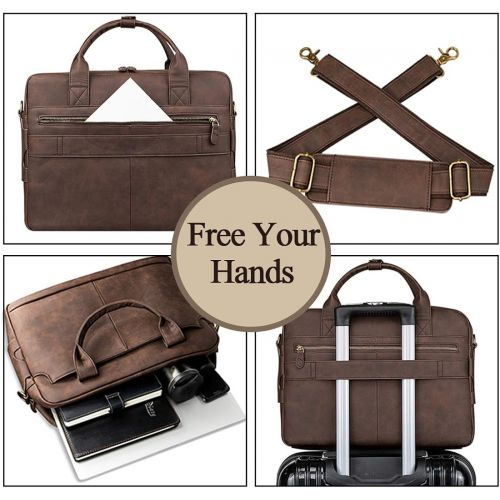  [아마존베스트]Bosidu Leather Briefcases for Men Laptop Briefcase 15.6 Inch Travel Business Messenger Bag for Men Computer Bag Retro Waterproof Brown,Perfect Fathers Day Gifts for Dad/Gifts For Husband