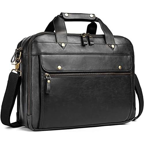  [아마존베스트]Bosidu Leather Briefcase for Men Laptop Bag 15.6 Inch Large Waterproof Retro Business Travel Messenger Bag,Perfect Perfect Fathers Day Gifts for Dad/Gifts For Husband (Black)