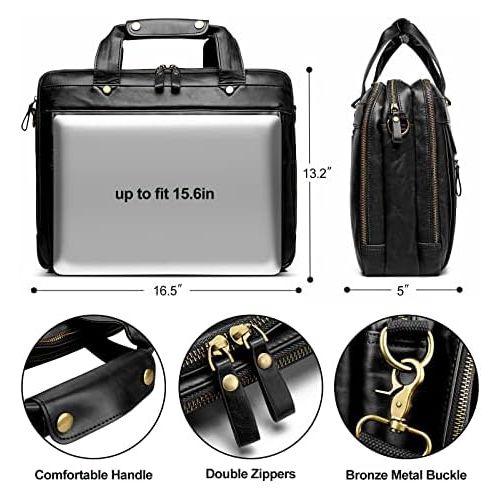  [아마존베스트]Bosidu Leather Briefcase for Men Laptop Bag 15.6 Inch Large Waterproof Retro Business Travel Messenger Bag,Perfect Perfect Fathers Day Gifts for Dad/Gifts For Husband (Black)