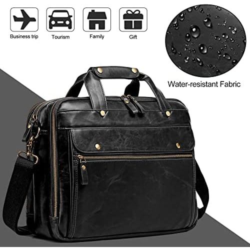  [아마존베스트]Bosidu Leather Briefcase for Men Laptop Bag 15.6 Inch Large Waterproof Retro Business Travel Messenger Bag,Perfect Perfect Fathers Day Gifts for Dad/Gifts For Husband (Black)