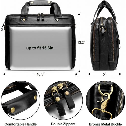  [아마존베스트]Bosidu Leather Briefcase for Men Laptop Bag 15.6 Inch Large Waterproof Retro Business Travel Messenger Bag,Perfect Perfect Fathers Day Gifts for Dad/Gifts For Husband (Black)