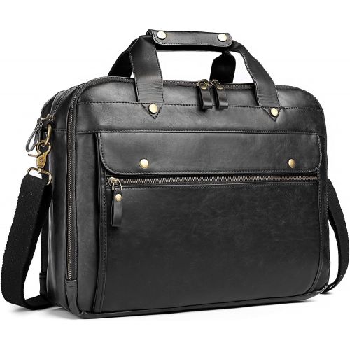  [아마존베스트]Bosidu Leather Briefcase for Men Laptop Bag 15.6 Inch Large Waterproof Retro Business Travel Messenger Bag,Perfect Perfect Fathers Day Gifts for Dad/Gifts For Husband (Black)