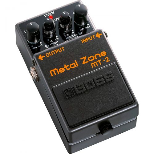  Boss},description:The Boss MT-2 Metal Zone Effects Pedal offers precision control over tone. Dual-gain circuits scream with super-long sustain and seething distortion. A 3-band EQ