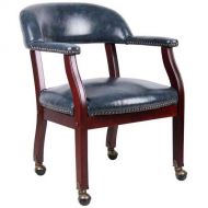 Boss Office Products Boss Office Captains Chair in Blue and Mahogany with Casters
