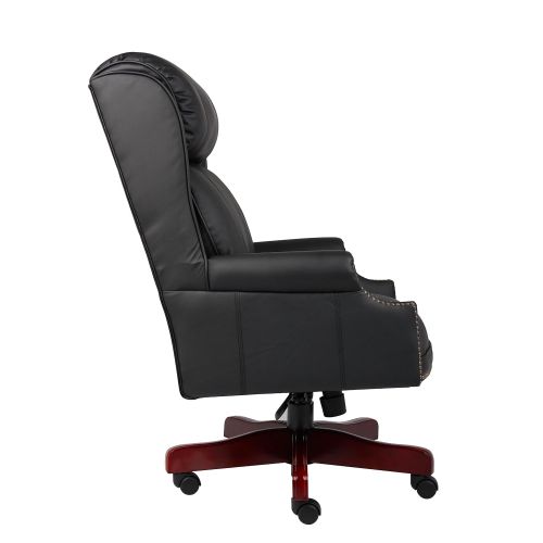  Boss Office Products B980-CP Traditional High Back CaressoftPlus Chair with Mahogany Base in Black