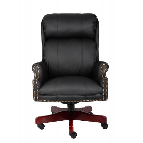  Boss Office Products B980-CP Traditional High Back CaressoftPlus Chair with Mahogany Base in Black