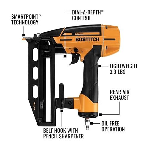  BOSTITCH Finish Nailer Kit, 16GA, Smart Point, Pneumatic (BTFP71917)