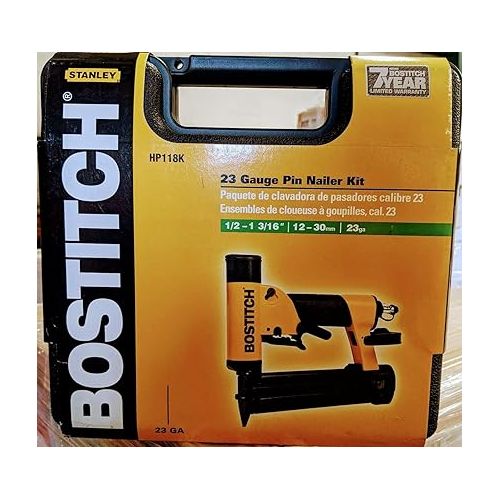  BOSTITCH Pin Nailer 23 Gauge, 1/2-Inch to 1-3/16-Inch (HP118K) , Black