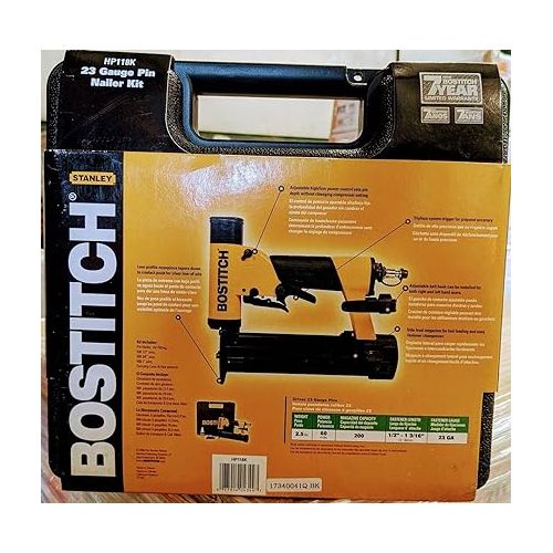  BOSTITCH Pin Nailer 23 Gauge, 1/2-Inch to 1-3/16-Inch (HP118K) , Black