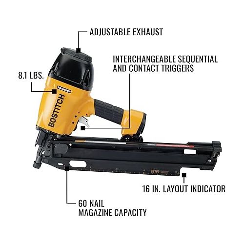  BOSTITCH Framing Nailer, Round Head, 1-1/2-Inch to 3-1/2-Inch, Pneumatic (F21PL)