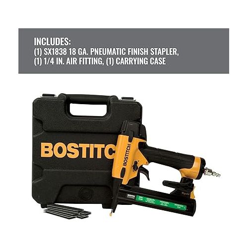  BOSTITCH Finish Nailer Kit, 16GA, Smart Point, Pneumatic with Crown Stapler, Narrow, 18GA (BTFP71917 & SX1838K)