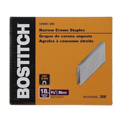  BOSTITCH Crown Staples, 1-3/8-Inch x 7/32-Inch, 18GA, 3000-Pack (SX50351-3/8G)