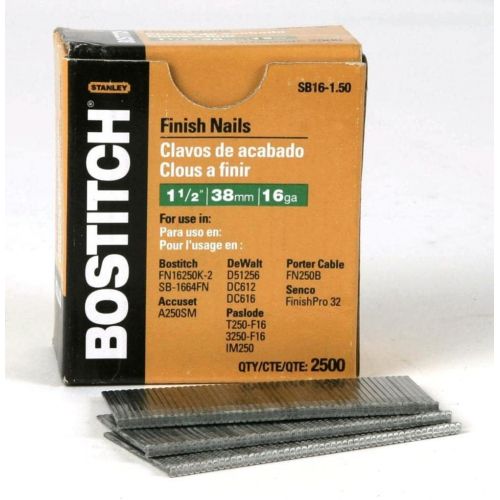  Bostitch 1-1/2 in. 16 Ga. Straight Strip Finish Nails Smooth Shank 2500 pk