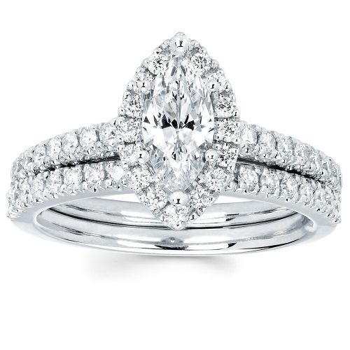  Boston Bay Diamonds 14k White Gold 45ct TDW Marquise Diamond Halo Wedding Engagement Bridal Ring Se by Boston Bay Diamonds