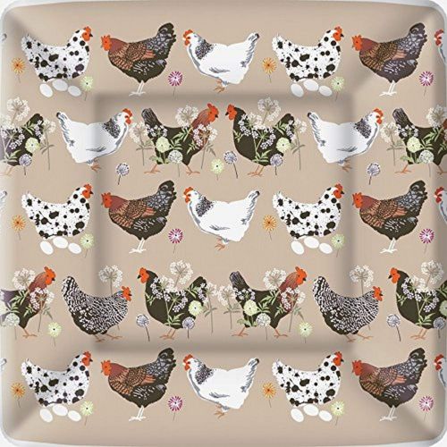  Boston International 8 Count Square Paper Dinner Plates, Spatter Hens Linen