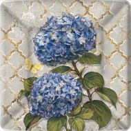 Boston International IHR Square Dinner Paper Plates, 10 x 10-Inches, Blue Heirloom Flower