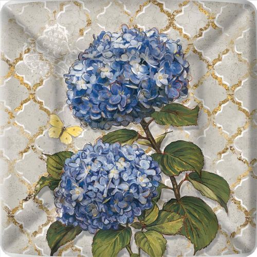  Boston International IHR Square Dinner Paper Plates, 10 x 10-Inches, Blue Heirloom Flower