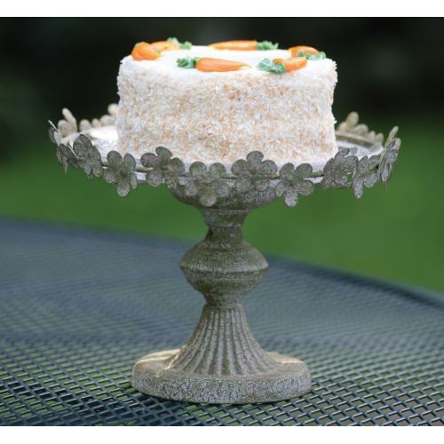  Boston International Hydrangea Cake Stand, Patina Metal