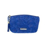 Bottega Fiorentina Italian Made Blue Floral Embossed Leather Cosmetic Case